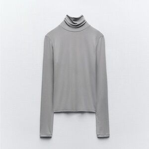 NWOT Zara Charcoal Gray Mock Neck Top Size Small
